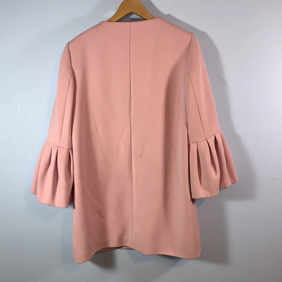 Zara womens size XL pink zip jacket coat ruffle cuff sleeve chic pockets - Picture 5 of 12